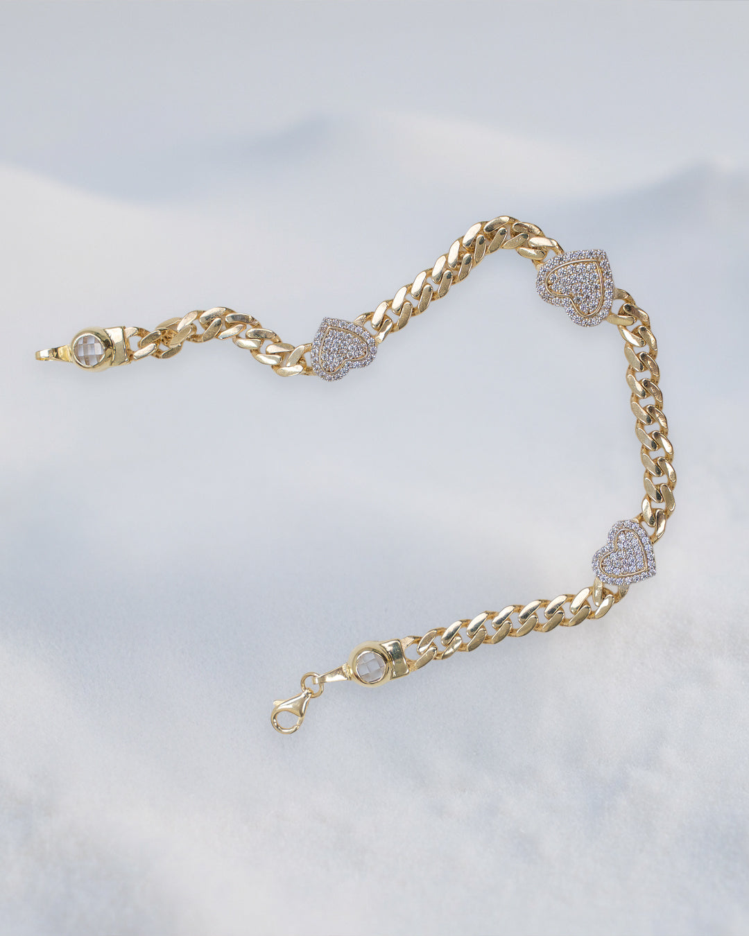 Pulsera con corazones Oro Italiano 14K