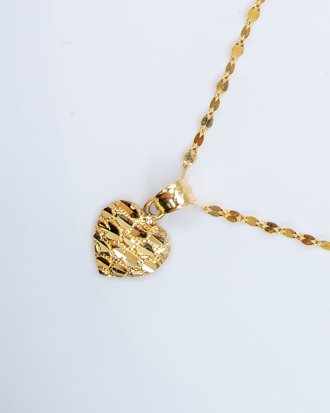 Cadena estilo espejo, con Dije de Corazon 14K