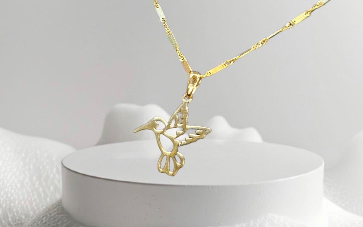 Cadena Singapur 20” y dije de colibrí oro 14k
