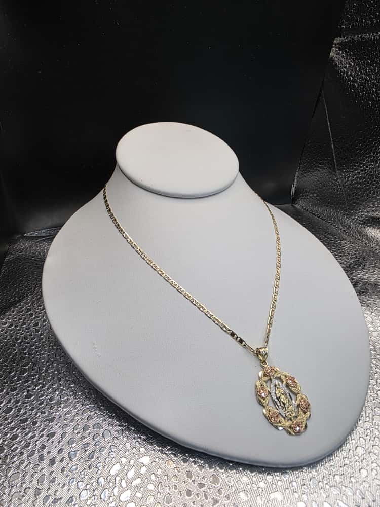 Cadena Valentino y dije de la virgen en oro 14k