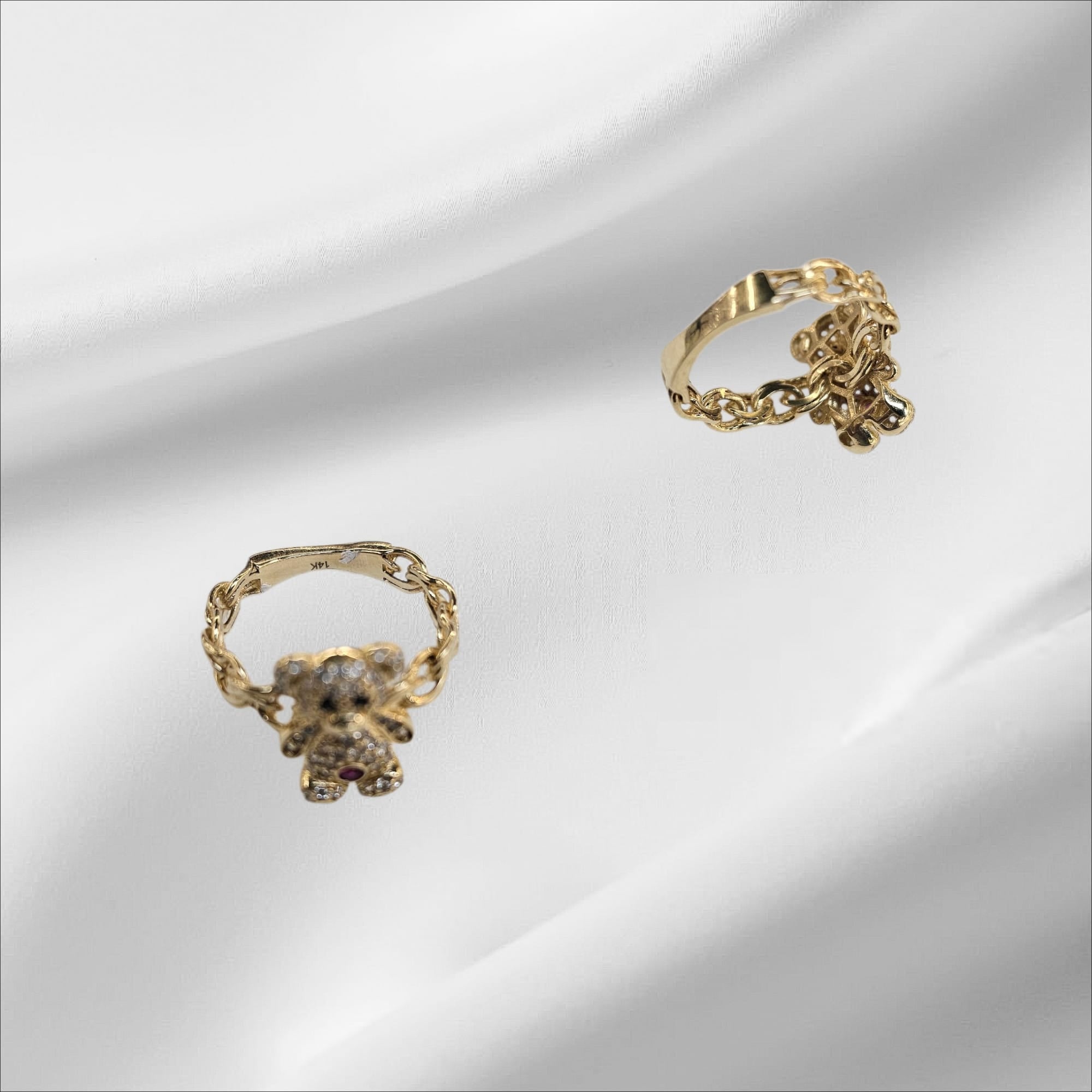 Anillo tejido chino de osito solido oro 14k