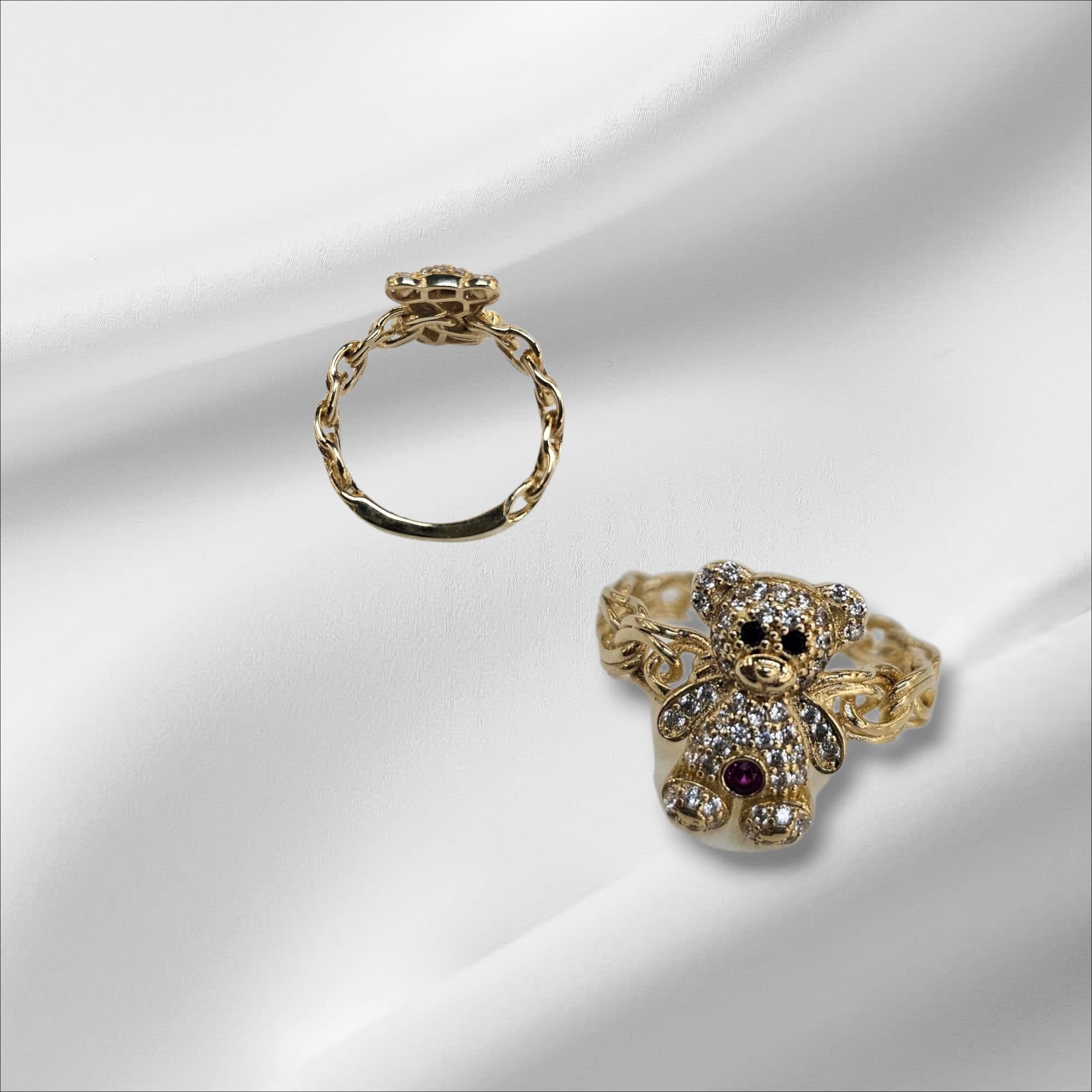 Anillo tejido chino de osito solido oro 14k