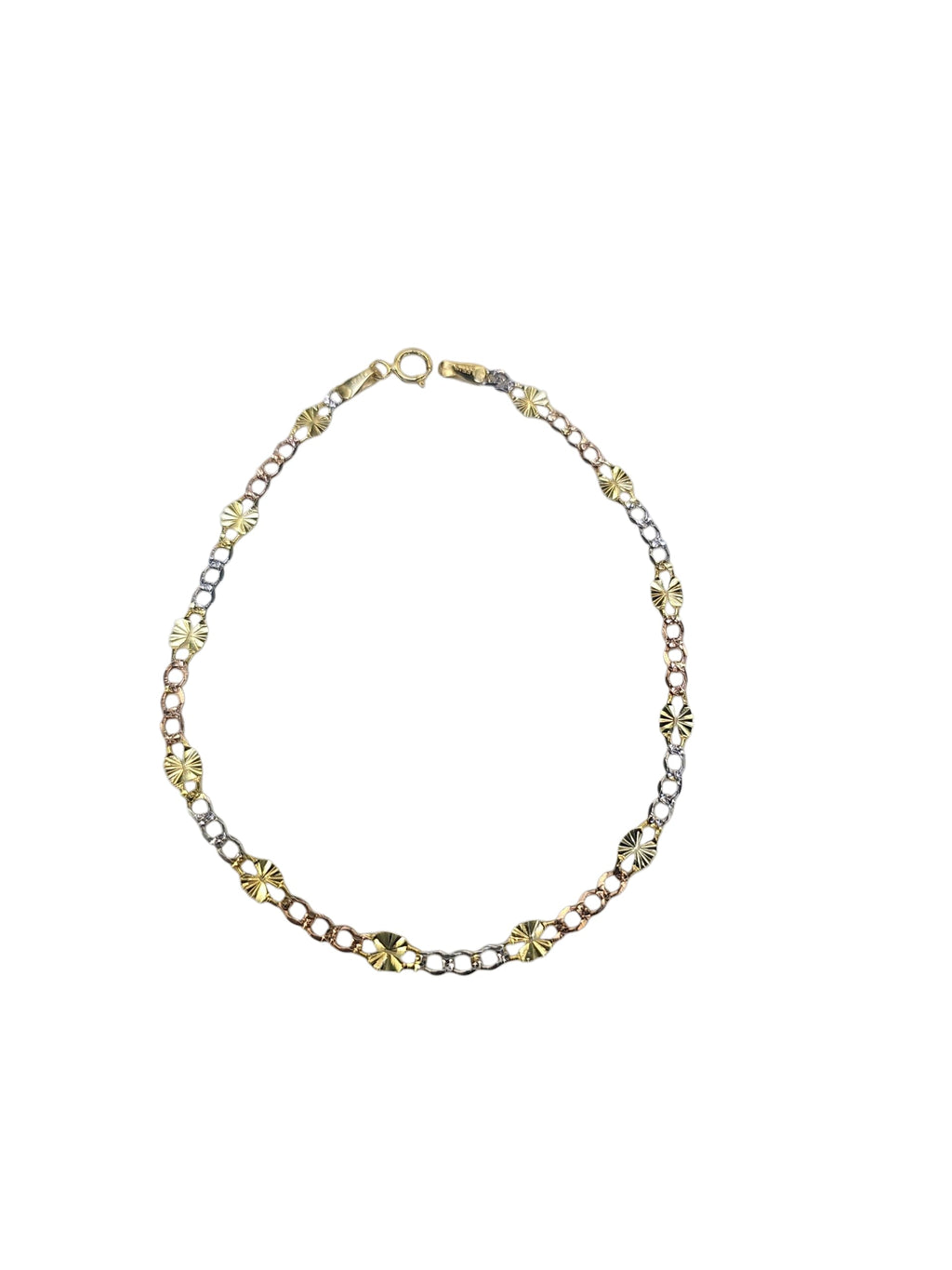 Esclava  stamped Fígaro 3 colores en oro de 14k.