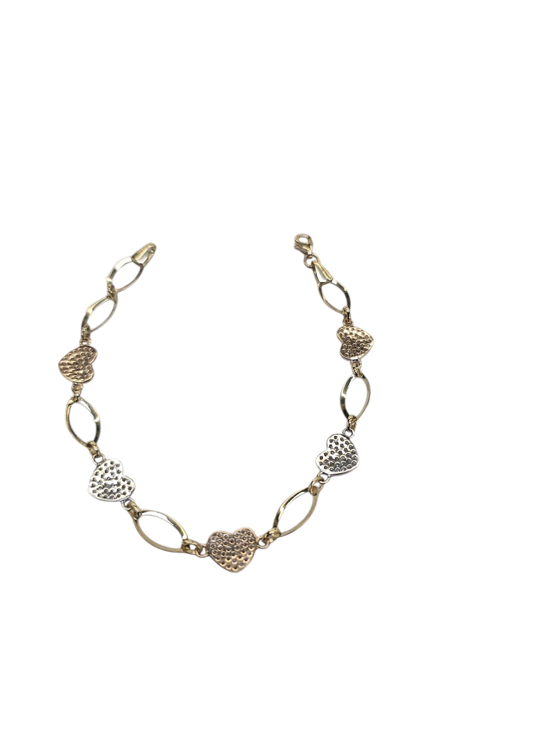 Pulsera de 3 oros con corazon de circonia 7.5" oro 14k