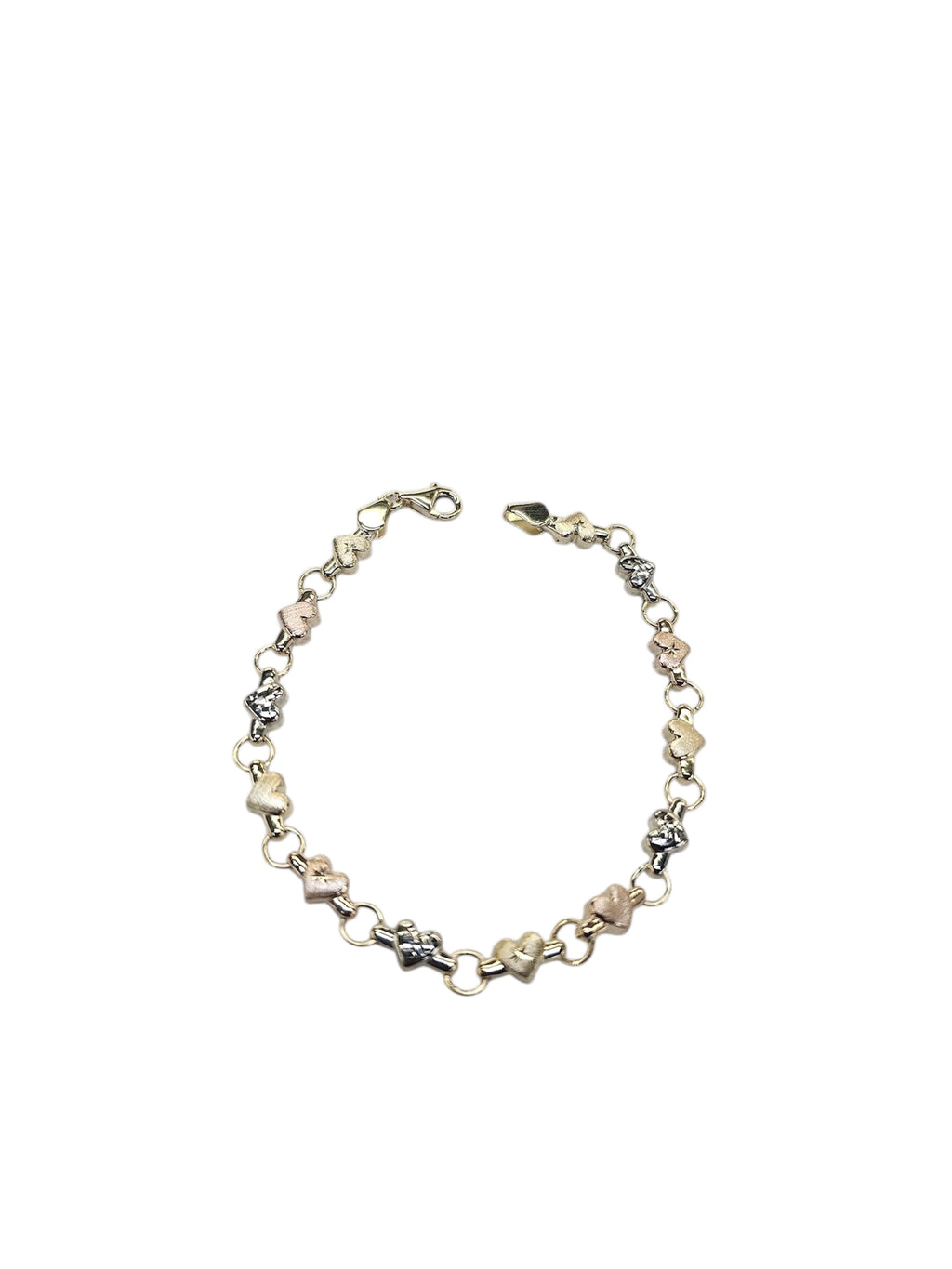 Pulsera 3 oros de corazon pequeño size 7" oro 14k