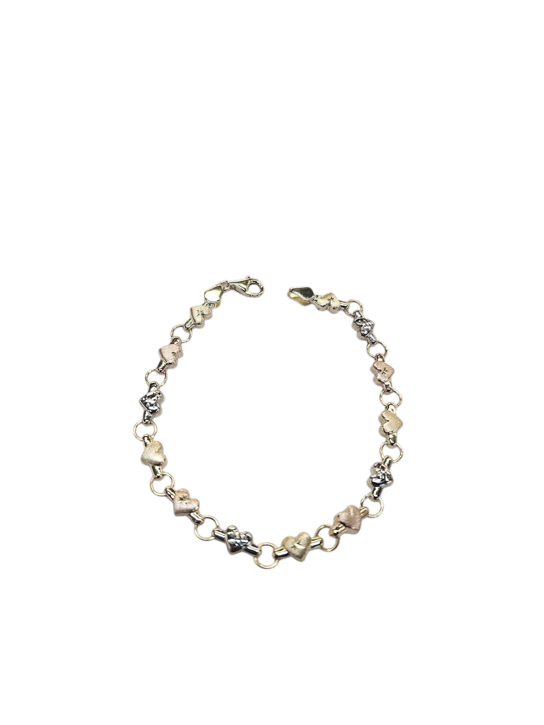 Pulsera 3 oros de corazon pequeño size 7" oro 14k