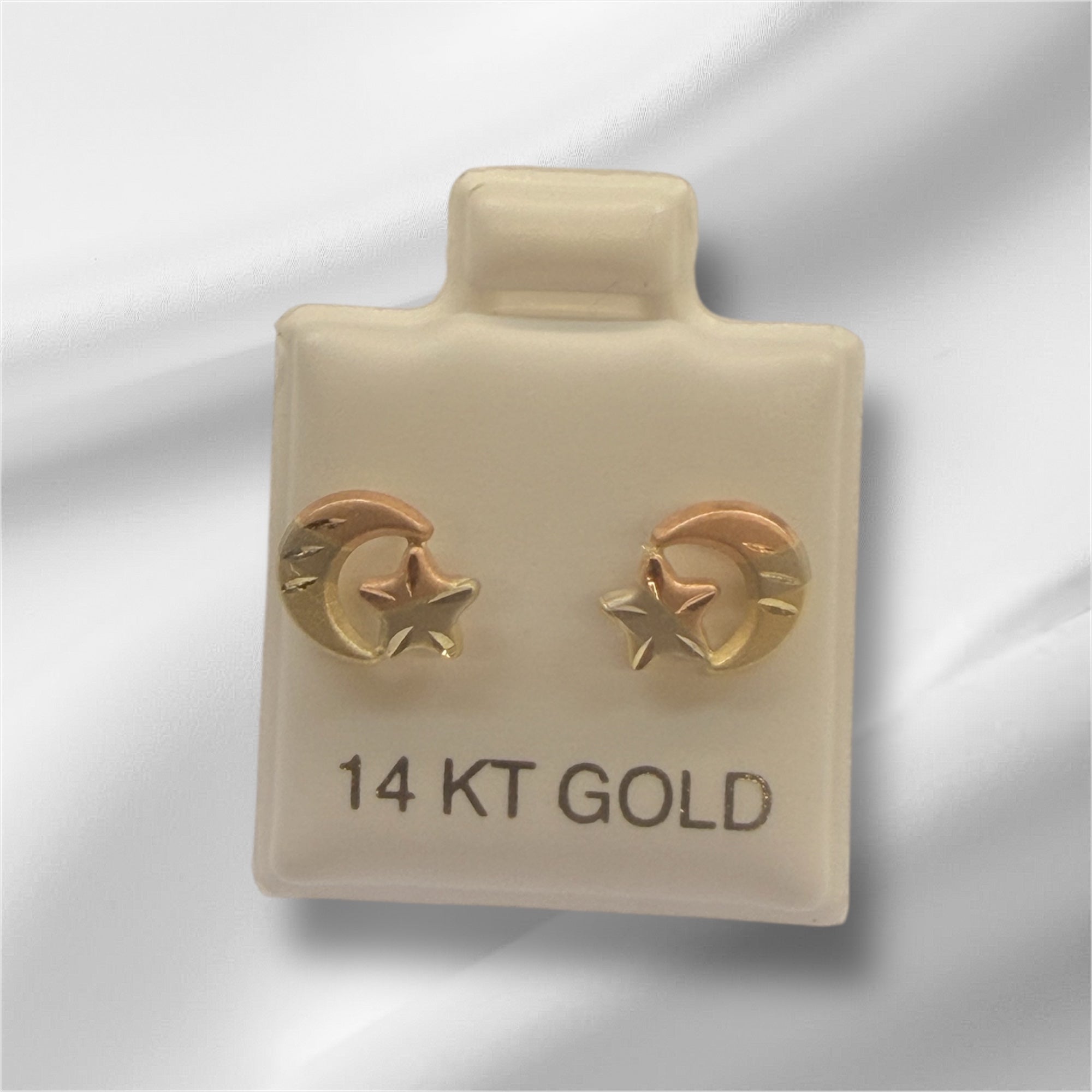 Broqueles de luna y estrella oro 14k