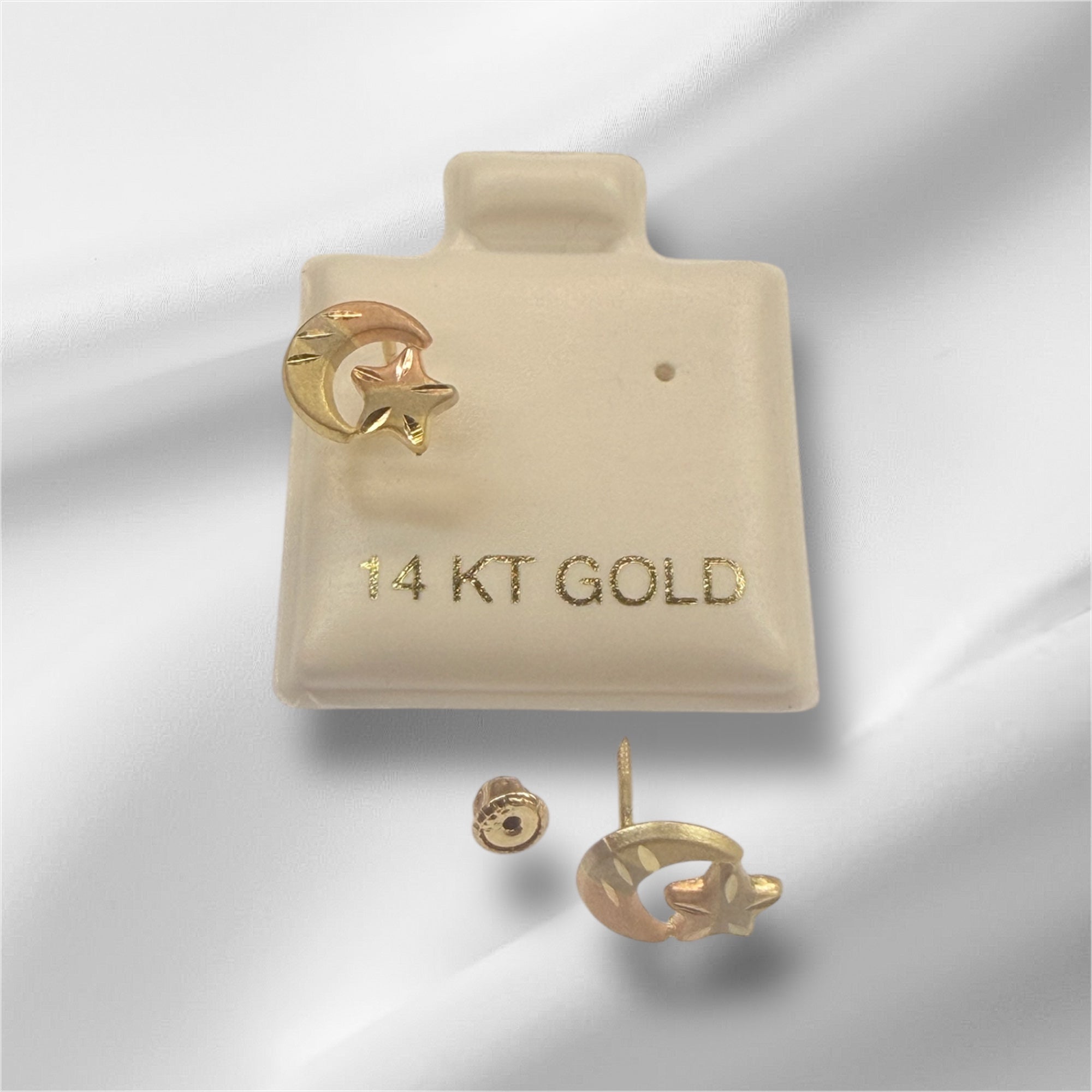 Broqueles de luna y estrella oro 14k