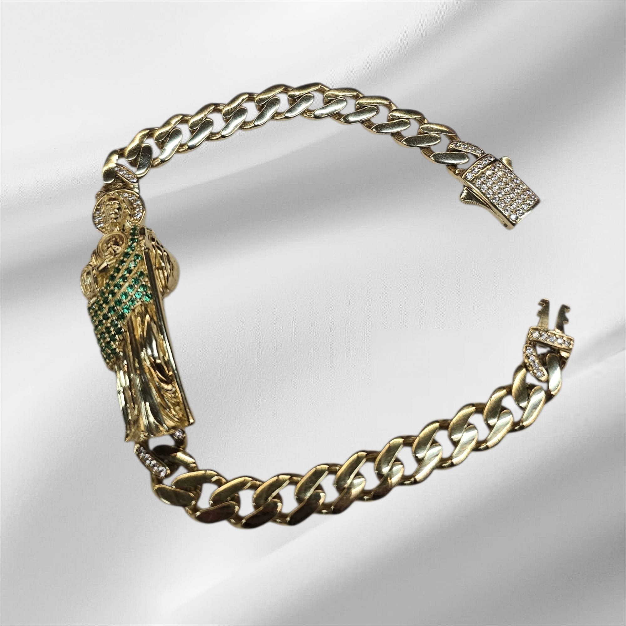Pulsera monaco 8" con San judas oro 14k
