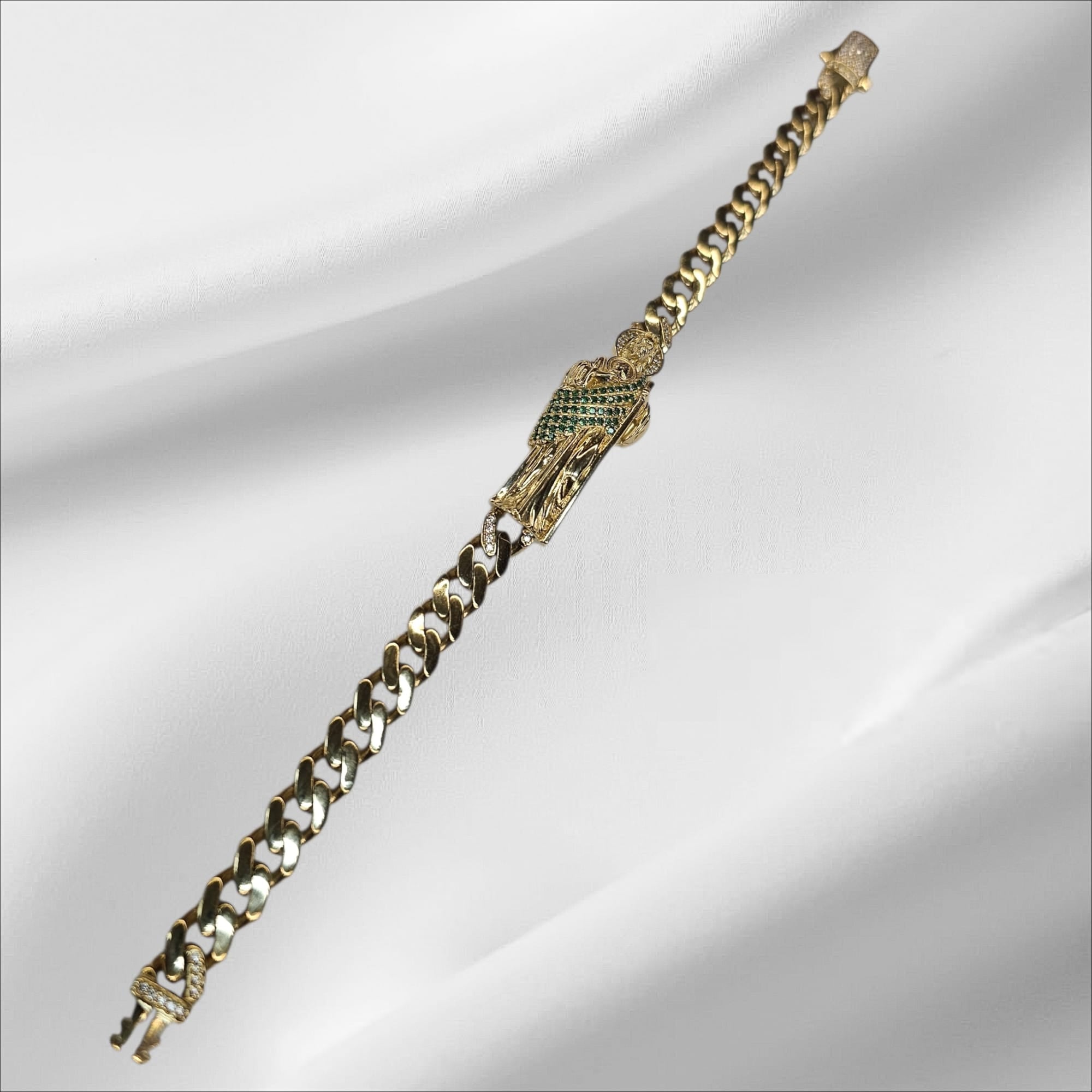Pulsera monaco 8" con San judas oro 14k