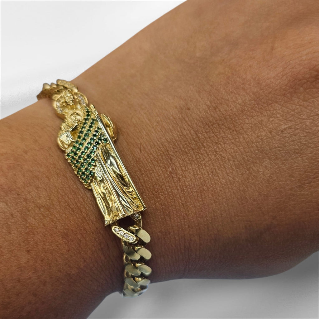 Pulsera monaco 8" con San judas oro 14k
