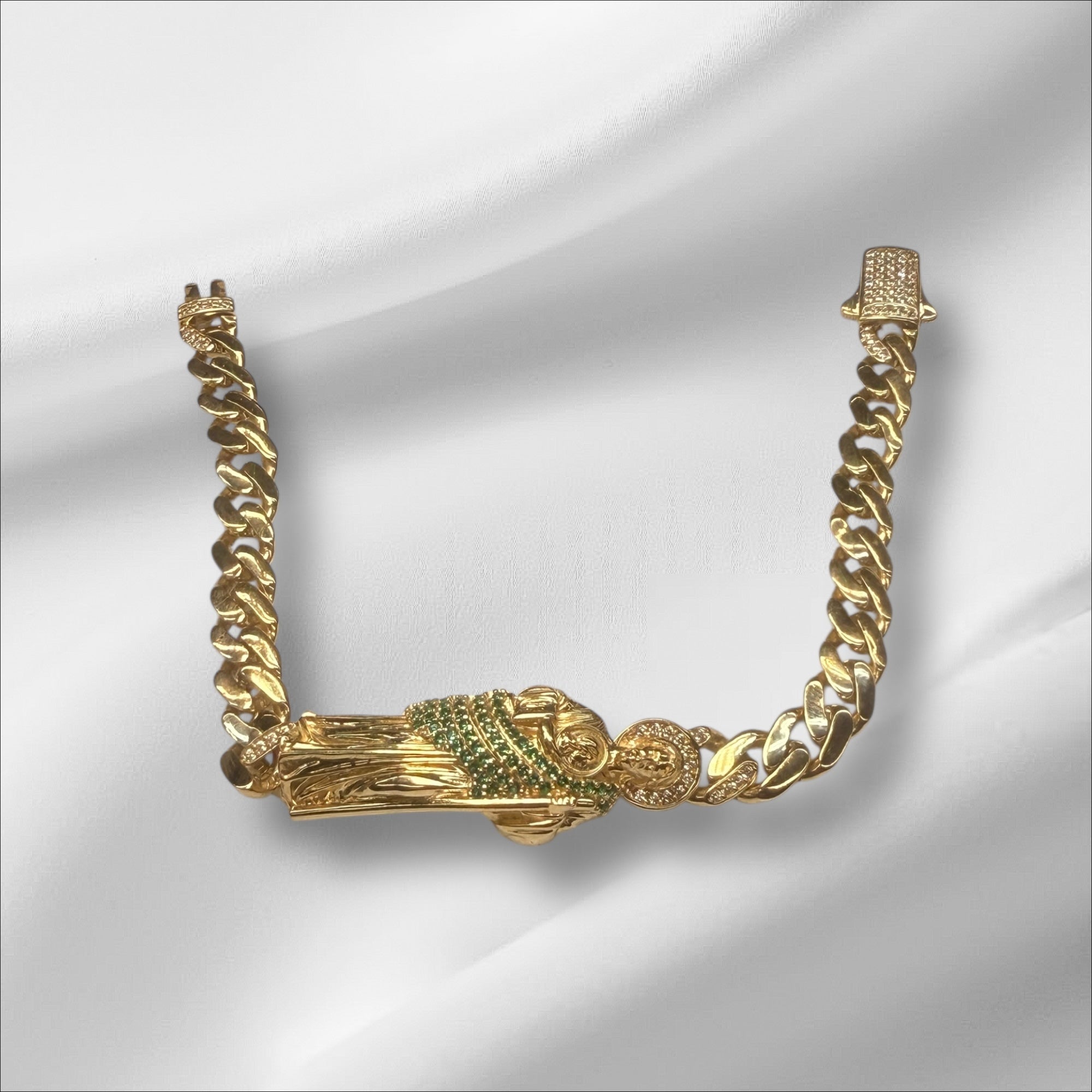 Pulsera monaco 8" con San judas oro 14k