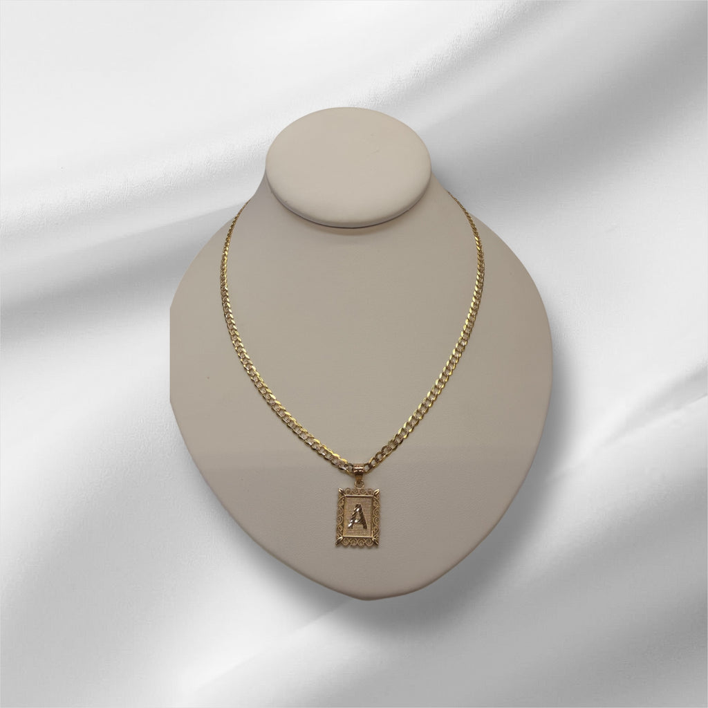 Cadena cubana solida corte diamantado oro 14k y dije inicial oro 14k