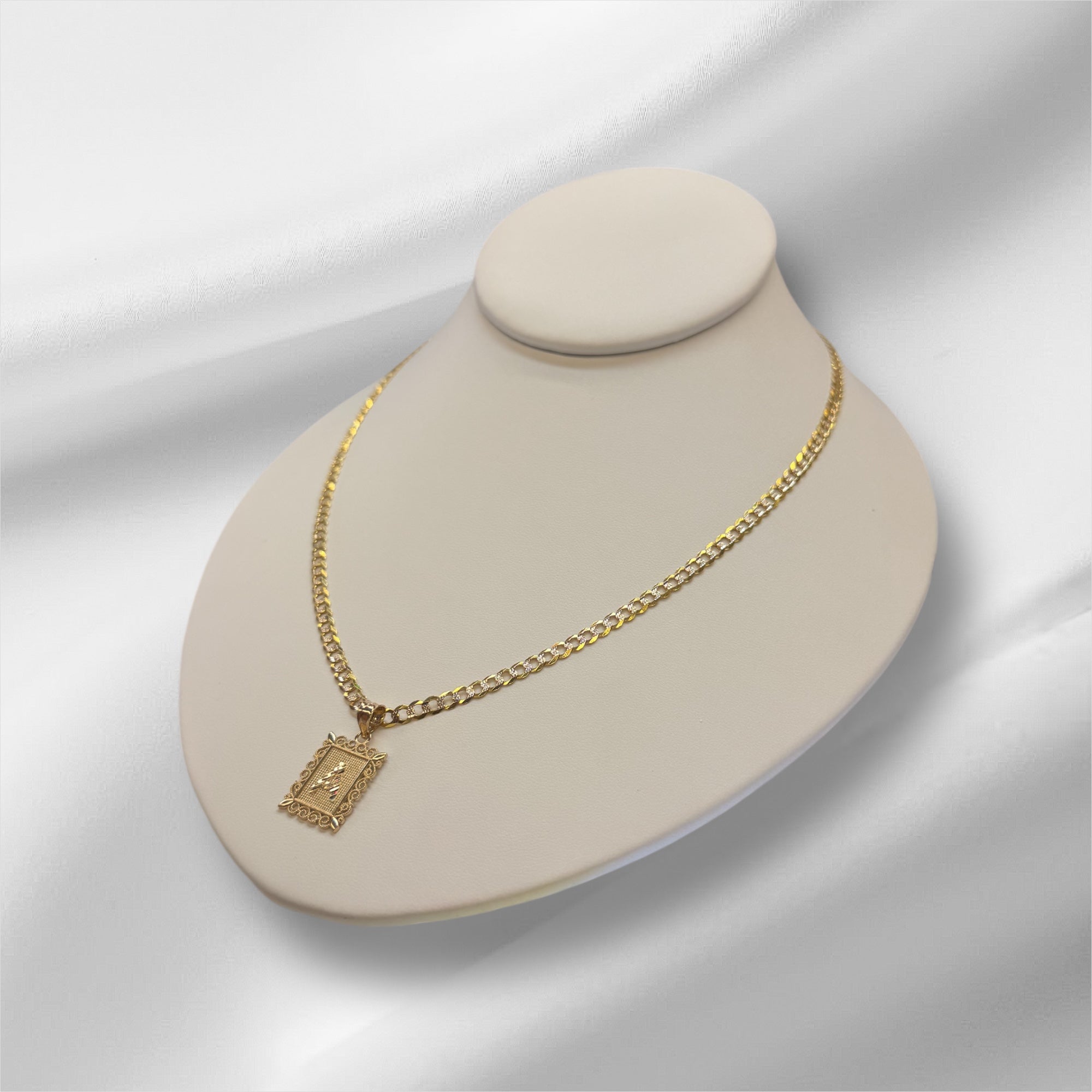 Cadena cubana solida corte diamantado oro 14k y dije inicial oro 14k