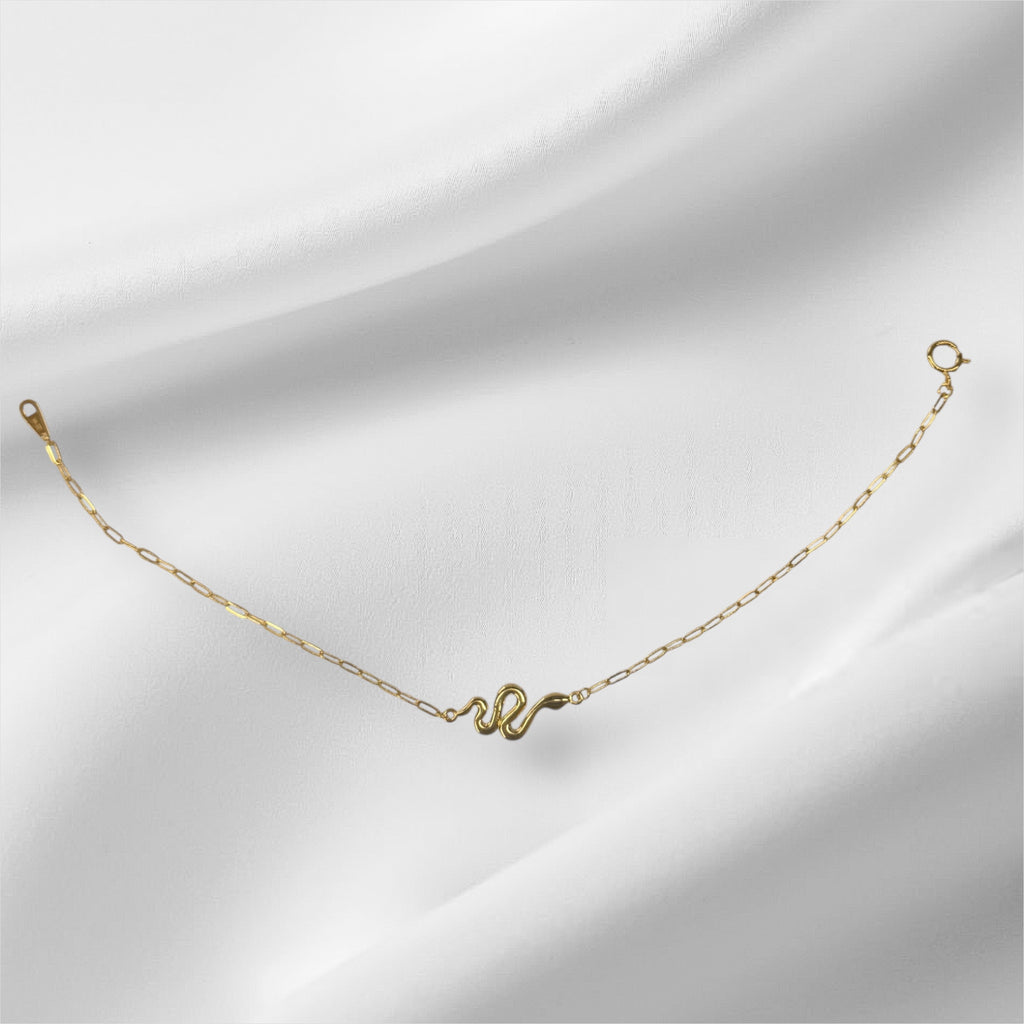 Esclava paperclip con serpiente en oro 14k