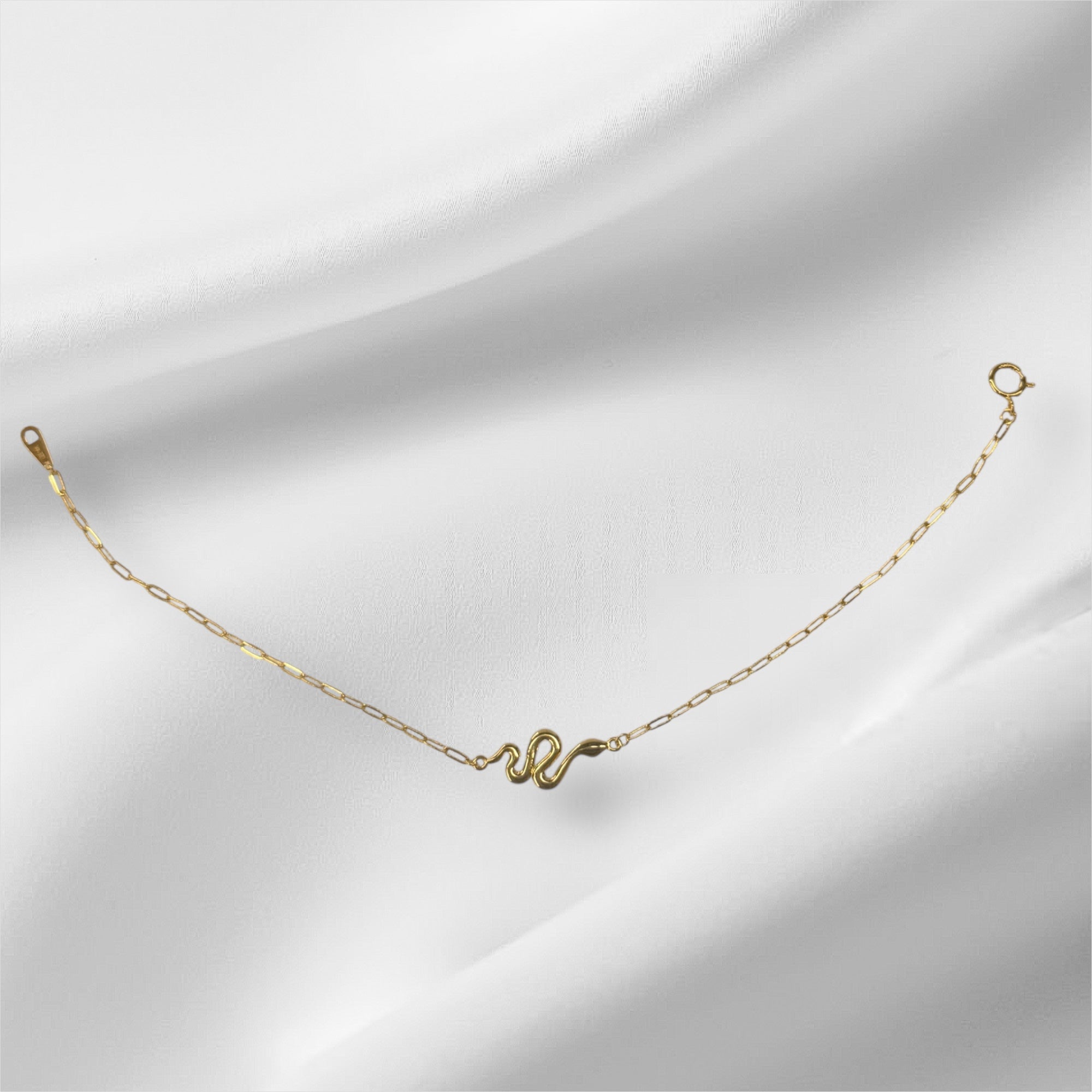 Esclava paperclip con serpiente en oro 14k