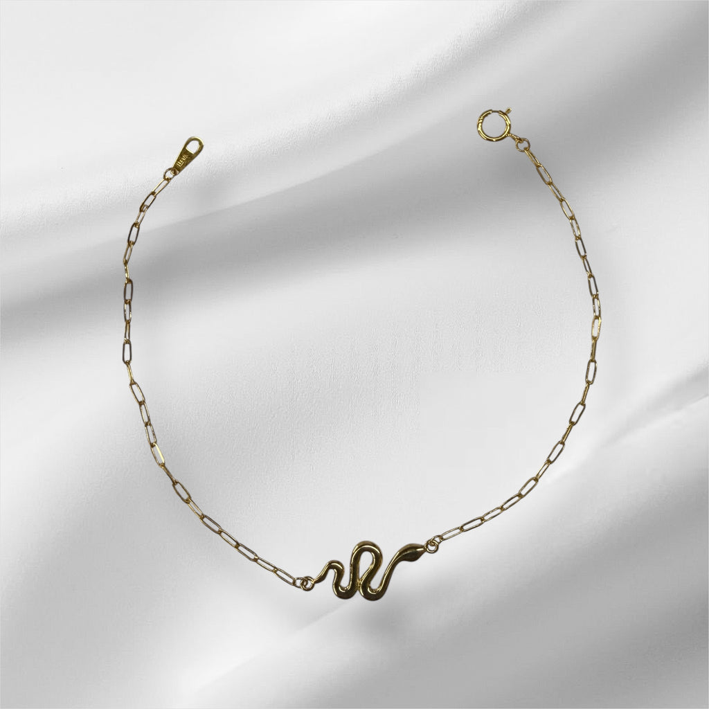 Esclava paperclip con serpiente en oro 14k
