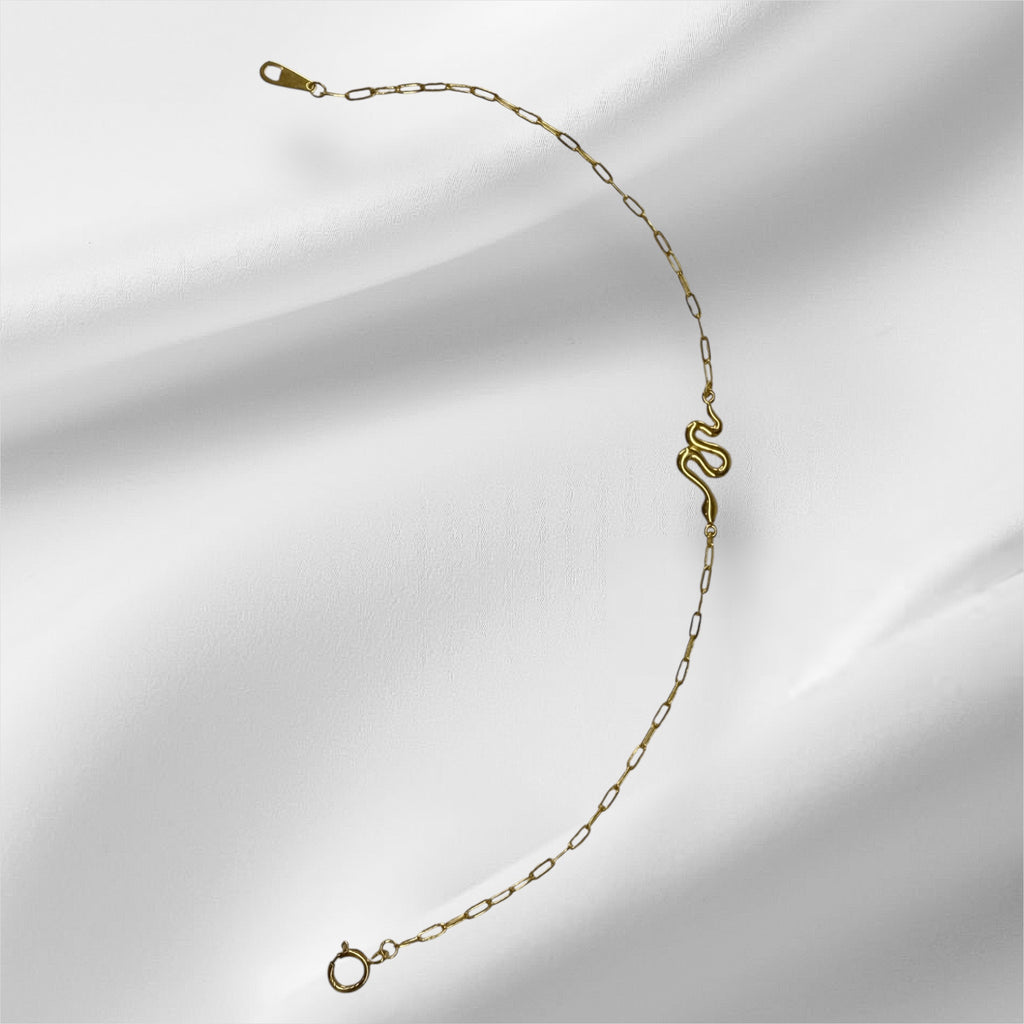 Esclava paperclip con serpiente en oro 14k