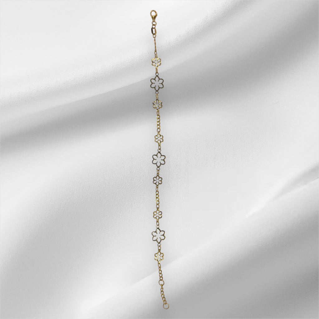 Esclava de flores de dos tonos oro 14k
