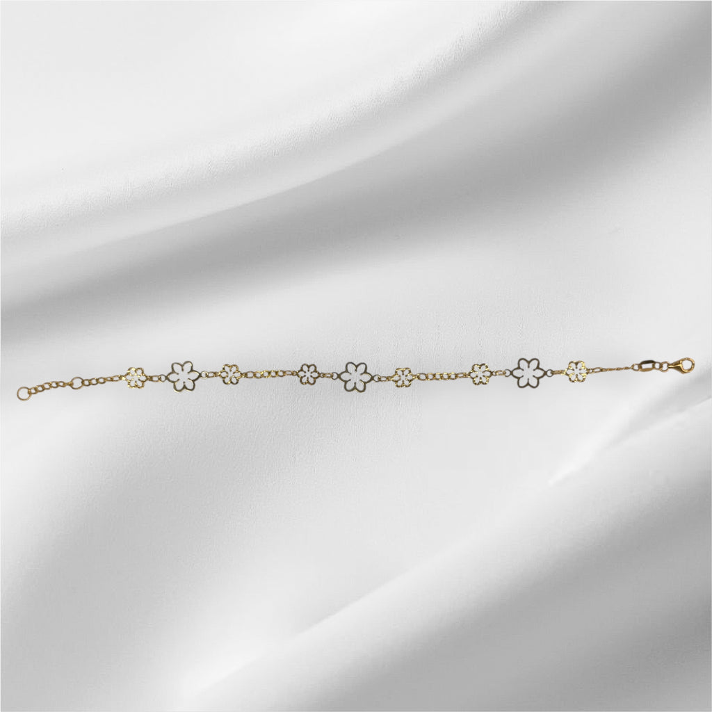Esclava de flores de dos tonos oro 14k