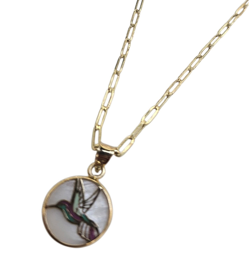 Gargantia size 18 semi solida or 14k con dije de colibrí.