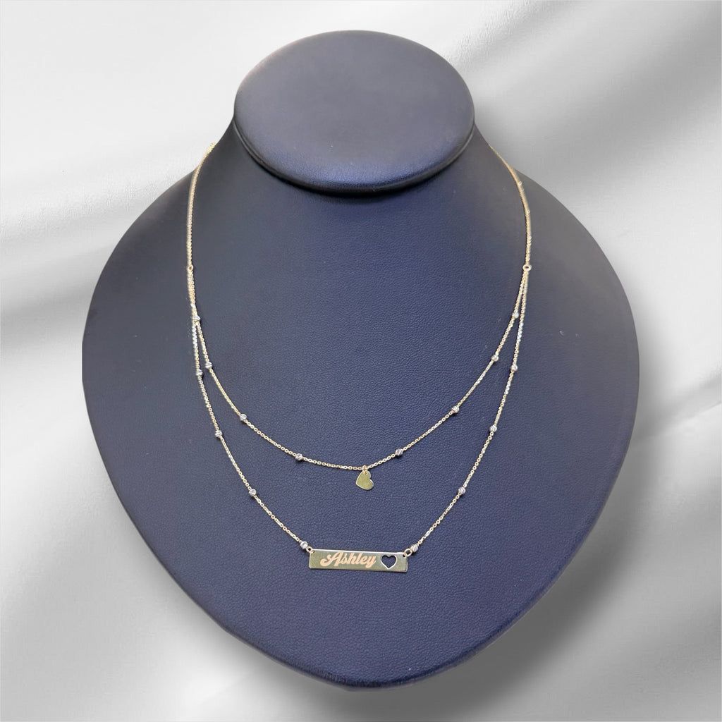 Gargantia rolo 18’’, con placa y corazón oro 14k