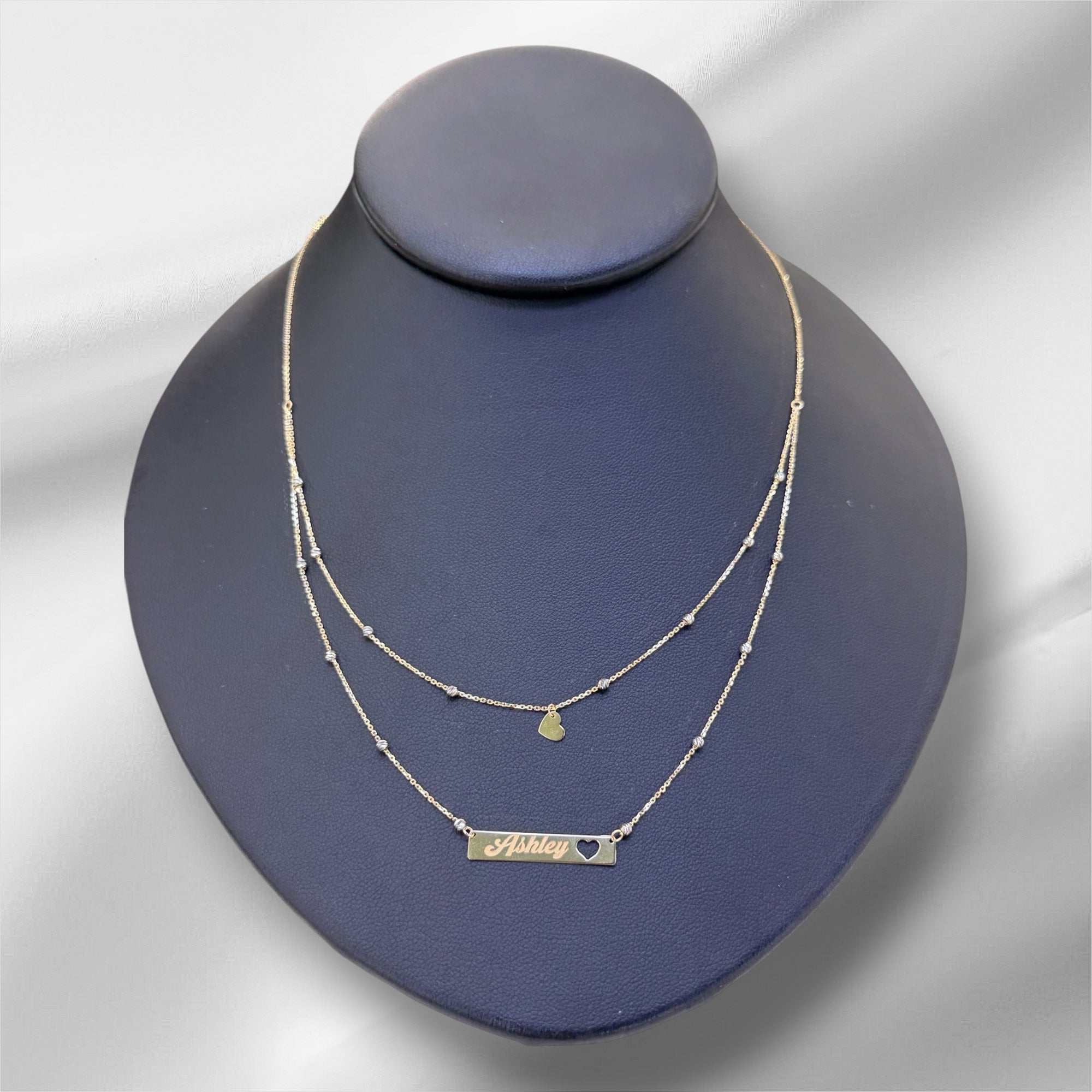 Gargantia rolo 18’’, con placa y corazón oro 14k