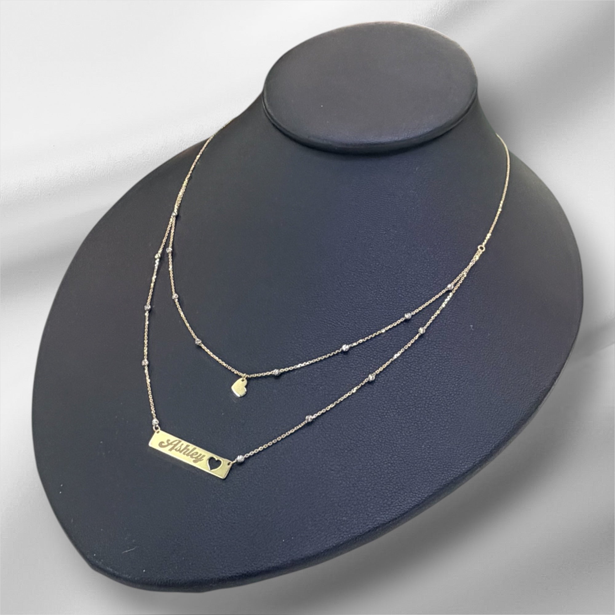 Gargantia rolo 18’’, con placa y corazón oro 14k