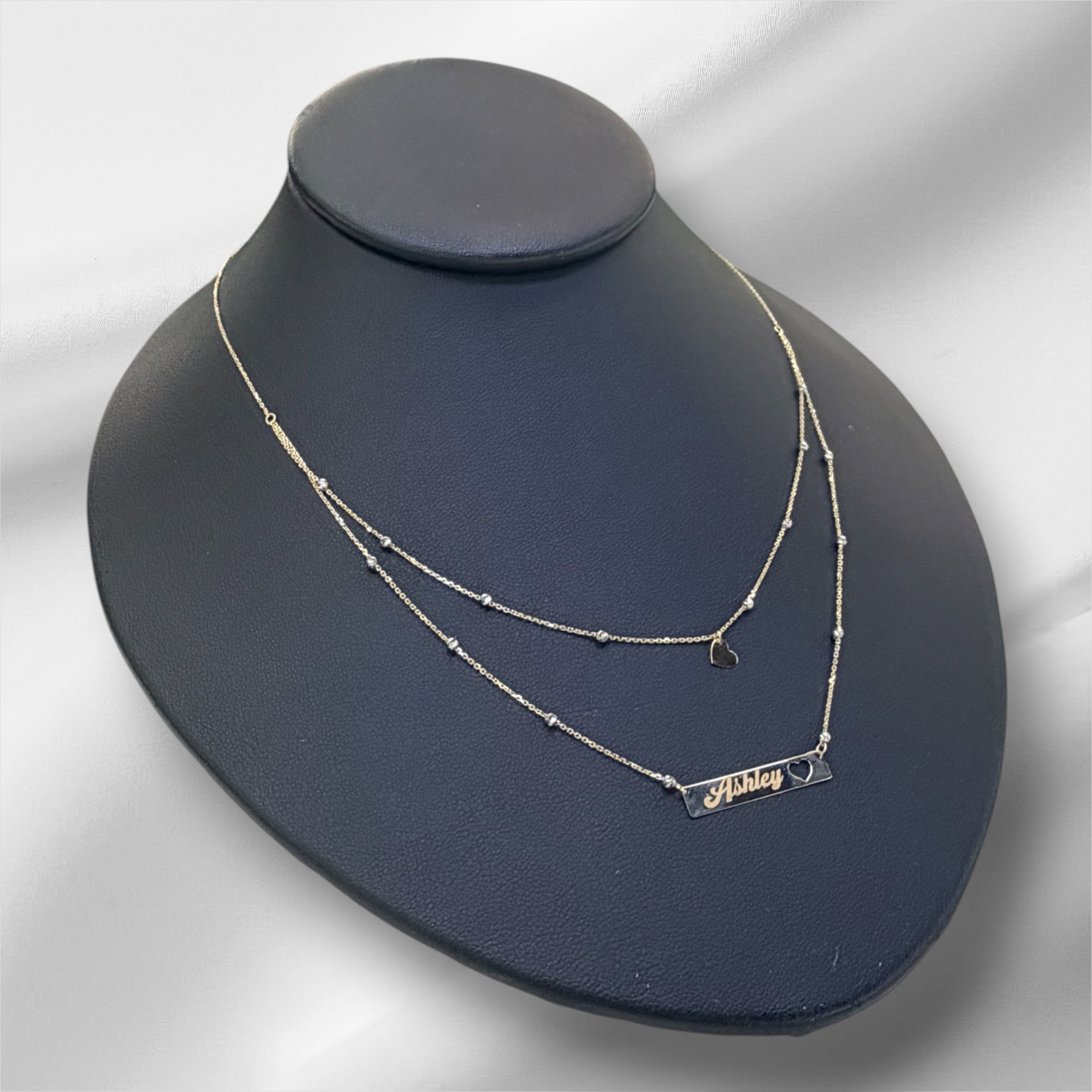 Gargantia rolo 18’’, con placa y corazón oro 14k