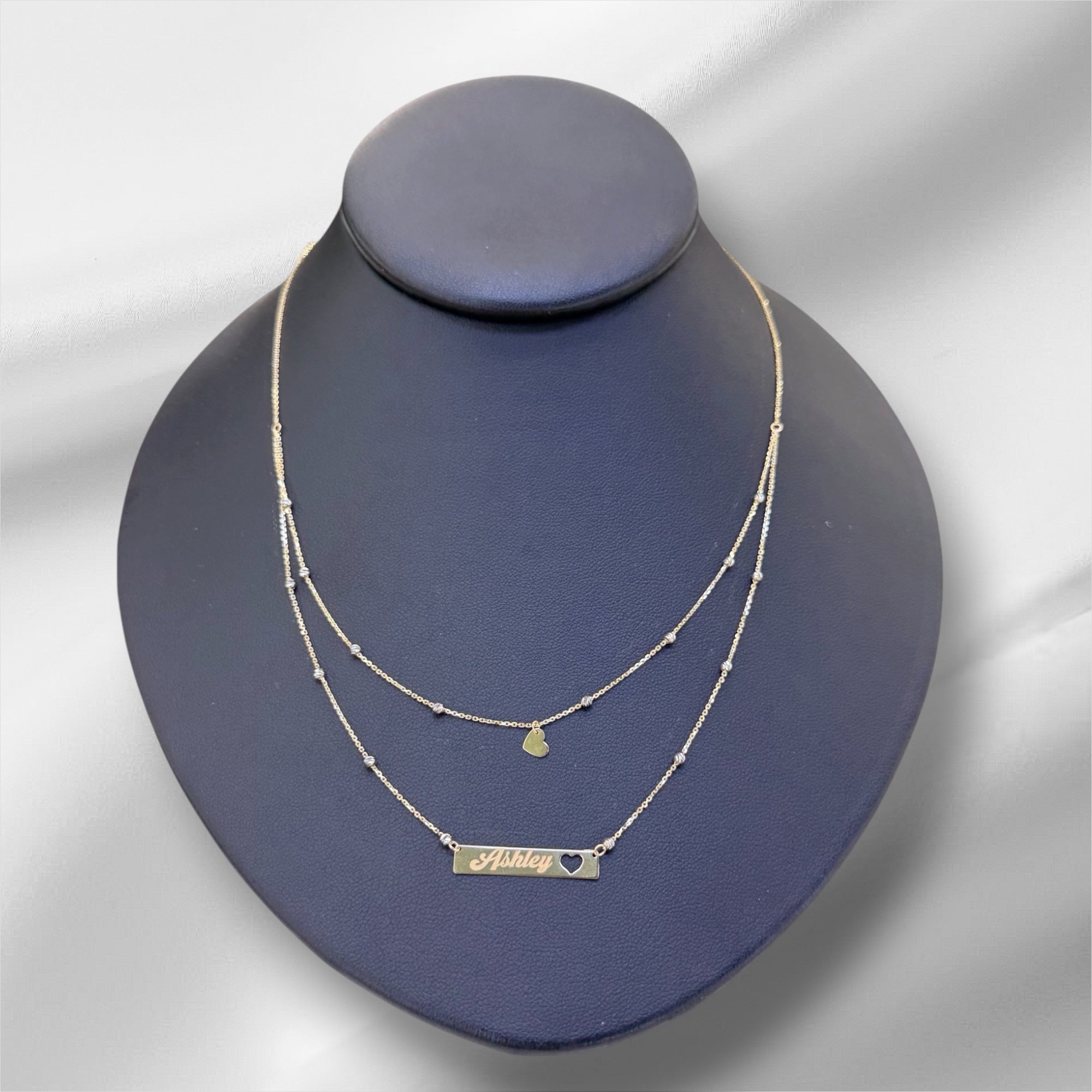 Gargantia rolo 18’’, con placa y corazón oro 14k