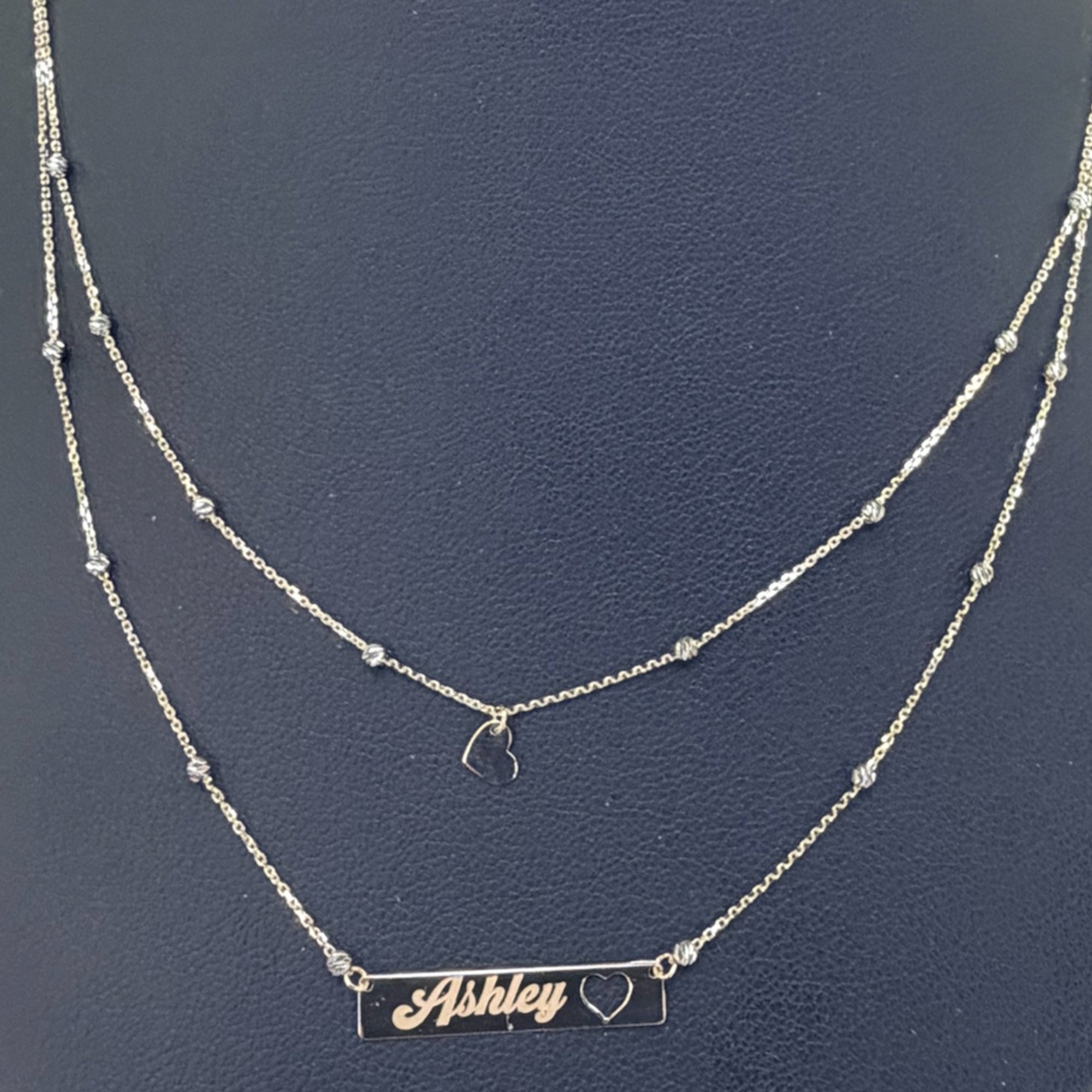 Gargantia rolo 18’’, con placa y corazón oro 14k