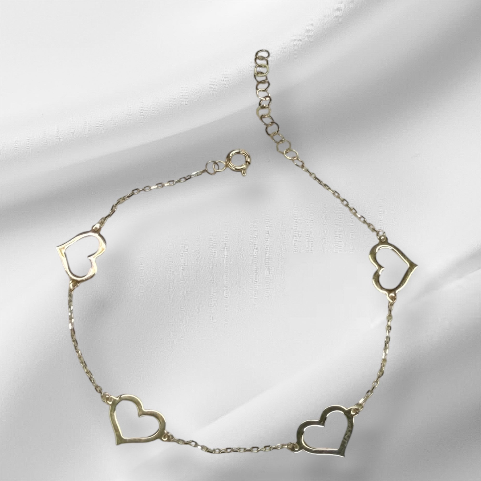 Pulsera rolo de corazones 7” oro 14k