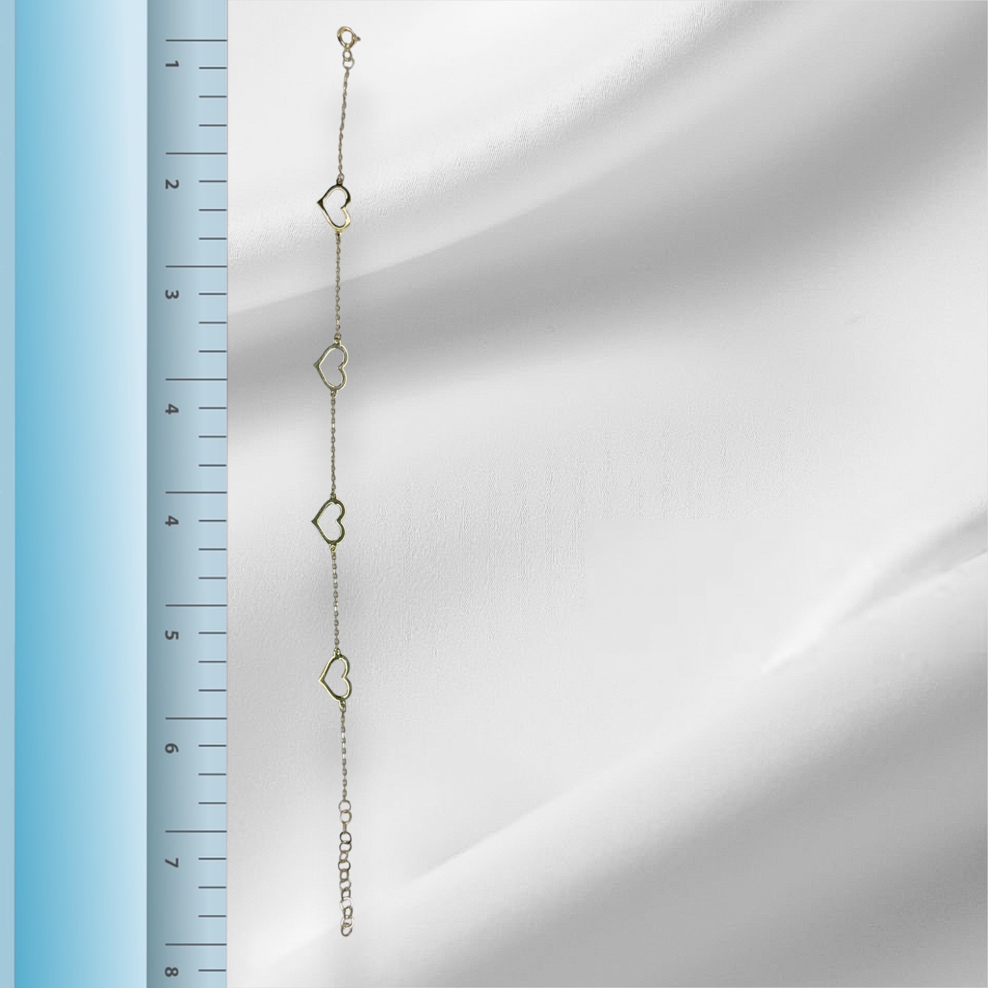 Pulsera rolo de corazones 7” oro 14k