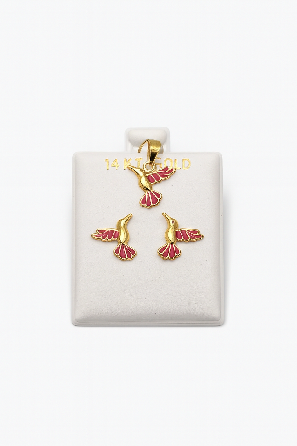 Set de colibris Arete y Dije Oro de 14K